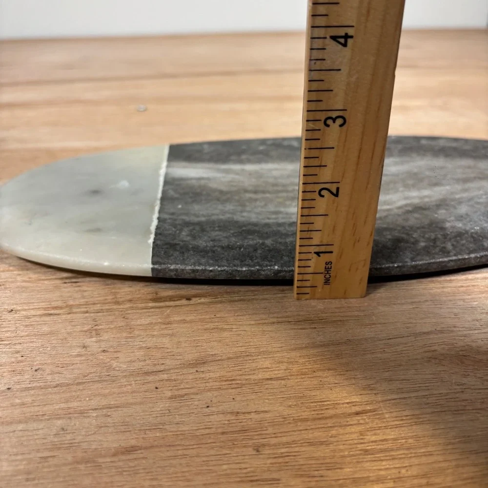 Crate&Barrel 2 Tone Marble Board Small Oval Serving Charcuterie Gray White Stone